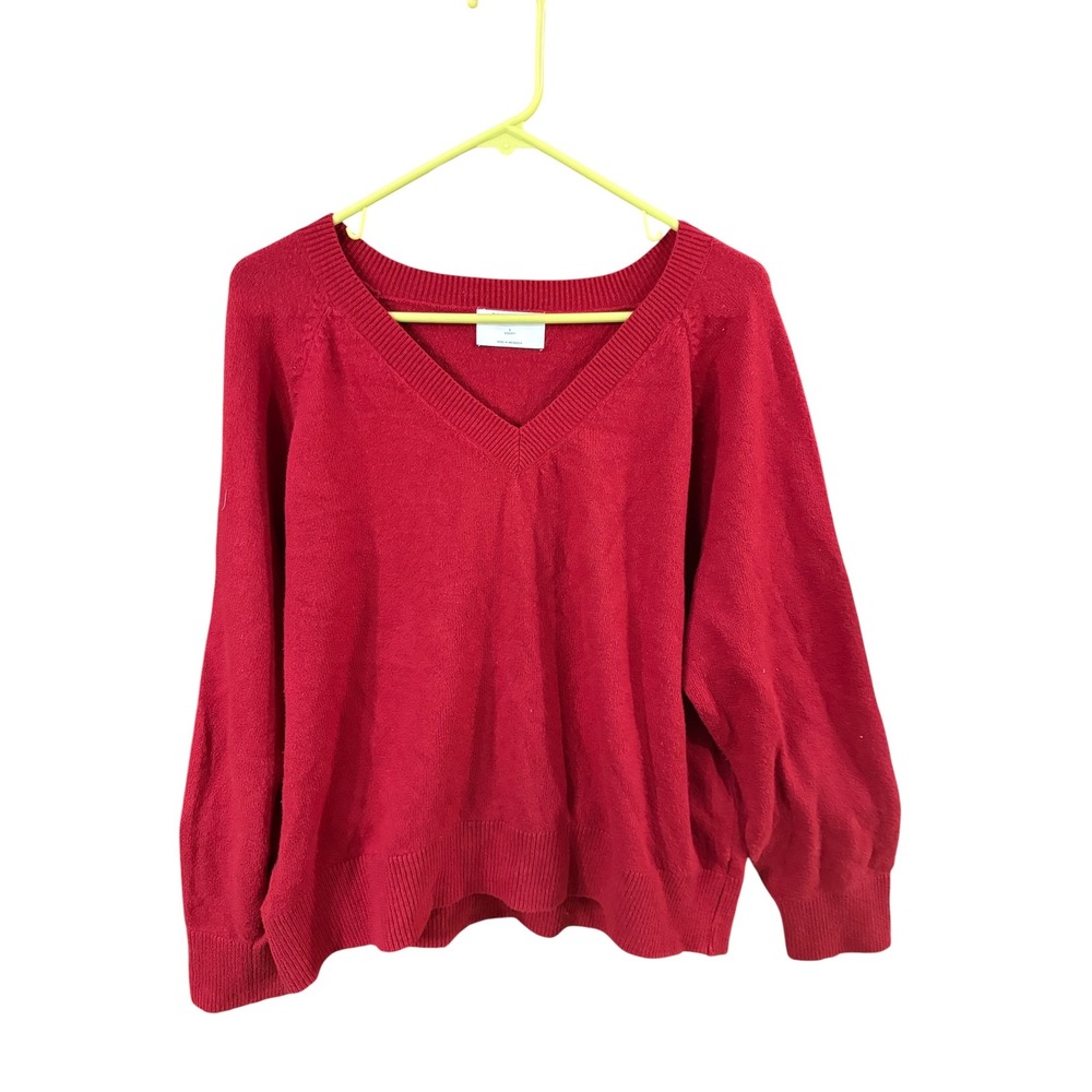 Old‎ Navy SoSoft Red V-Neck Sweater Womens Large Long Sleeve Pullover Knit